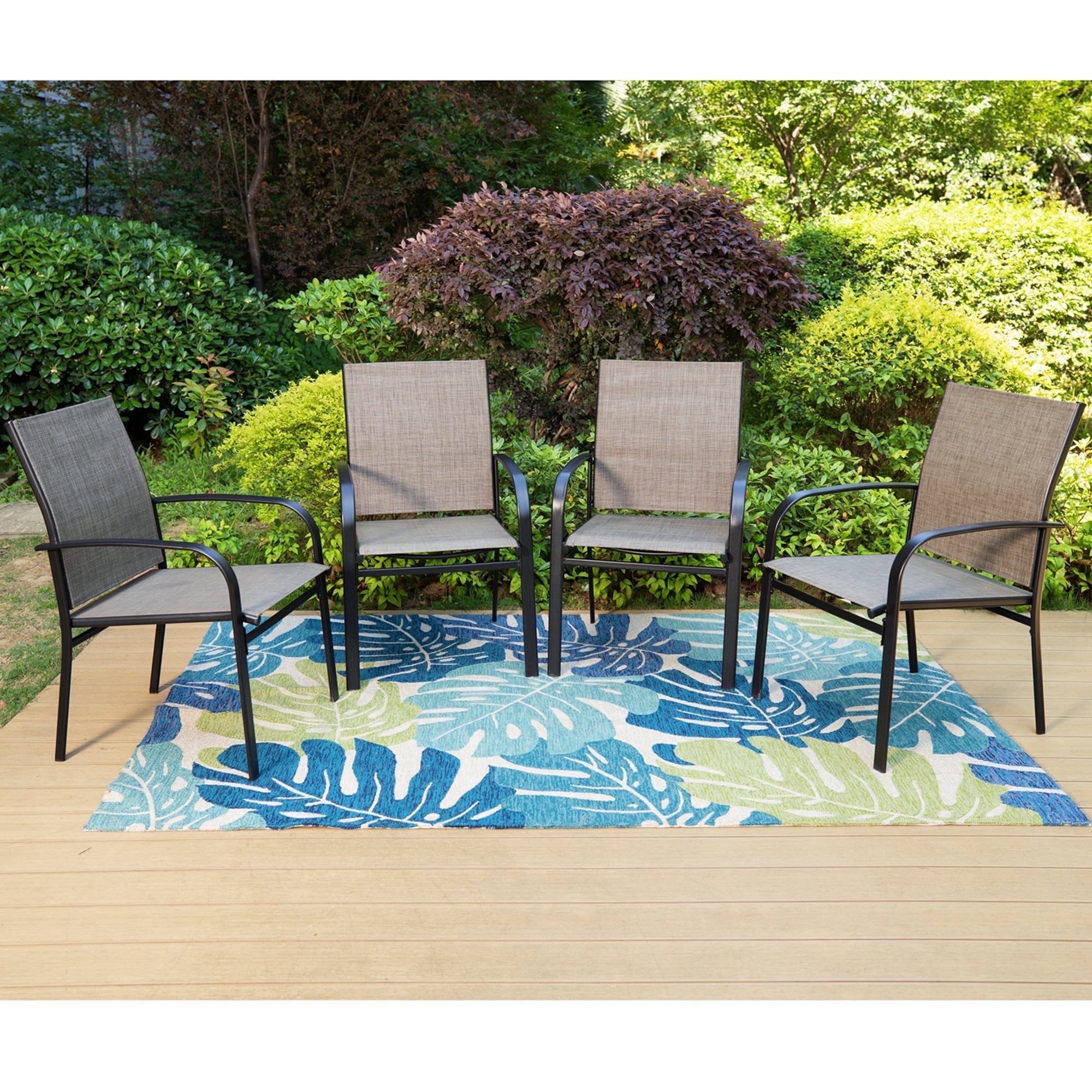 SUMMIT LIVING Set of 4 Outdoor Patio Dining Chairs, Steel Frames with Textilene, Black & Brown