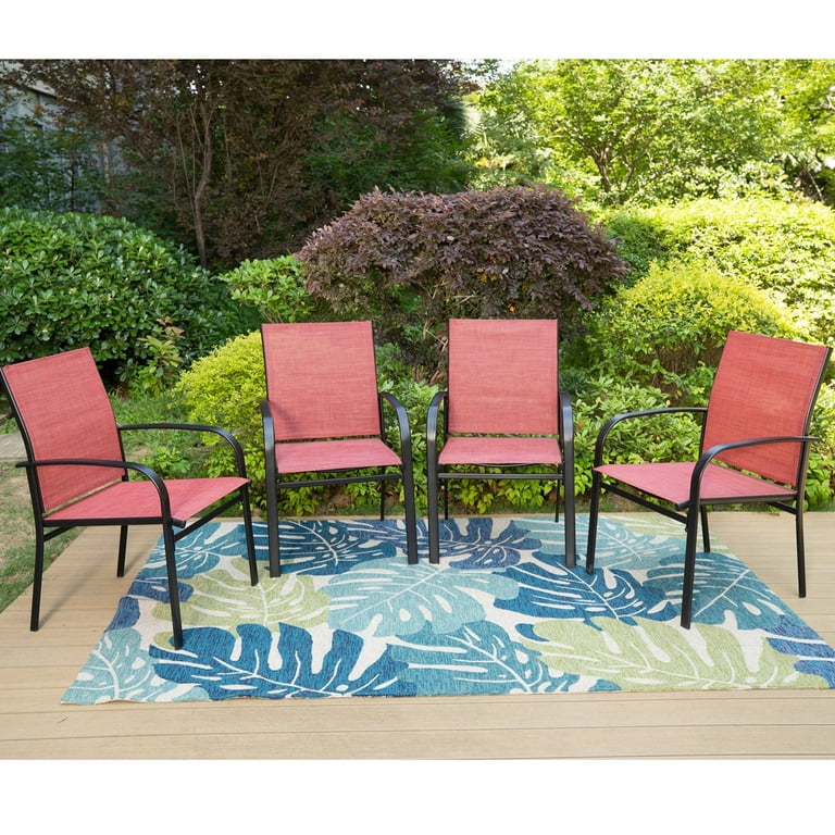 Mf Studio Set of 4 Outdoor Patio Dining Chairs Steel Frames with Textilene Black Red