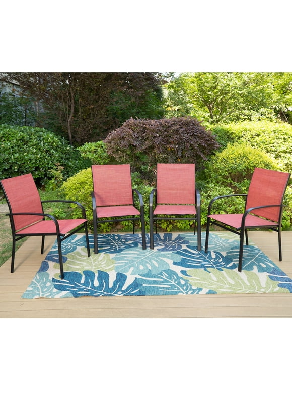 MF Studio Set of 4 Outdoor Patio Dining Chairs, Steel Frames with Textilene, Black&Red