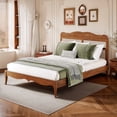 thumbnail image 1 of MF Studio Solid Wood Queen Size Bed Frame with Hand-Woven Rattan Headboard, No Box Spring, Brown, 1 of 9