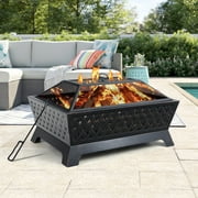 MF Studio Wood Burning Fire Pit with Cover, Rectangle 34" x 24", Antique Bronze Finish