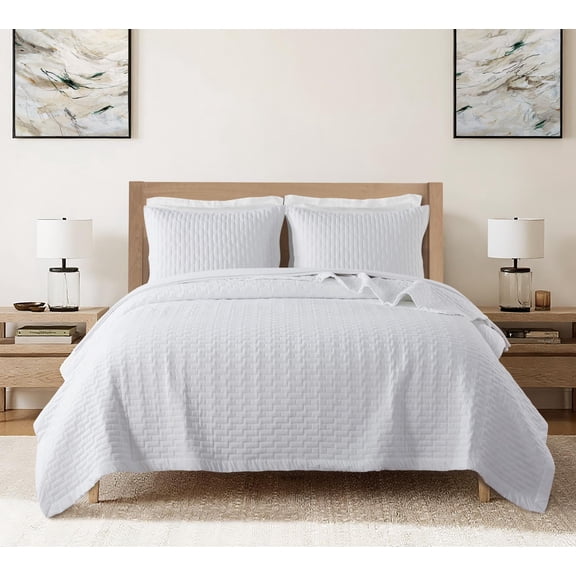 JANEEN HOME SUPER SOFT BOX STITCH KING QUILT BEDDING 3PC SET