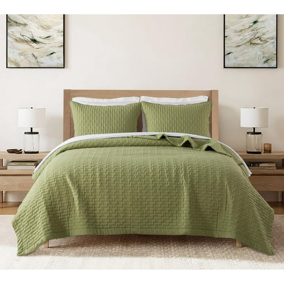 JANEEN HOME SUPER SOFT BOX STITCH WITH FLANGE QUEEN QUILT BEDDING 3PC SET