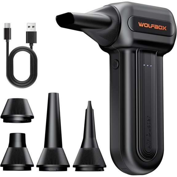 MF60 Compressed Air Duster-110000RPM Super Power Electric Air Duster, 3-Speed Adjustable Rechargeable Cordless Air Blower with Fast Charging for PC Keyboard Cleaning, Car, Home, 5 Nozzle