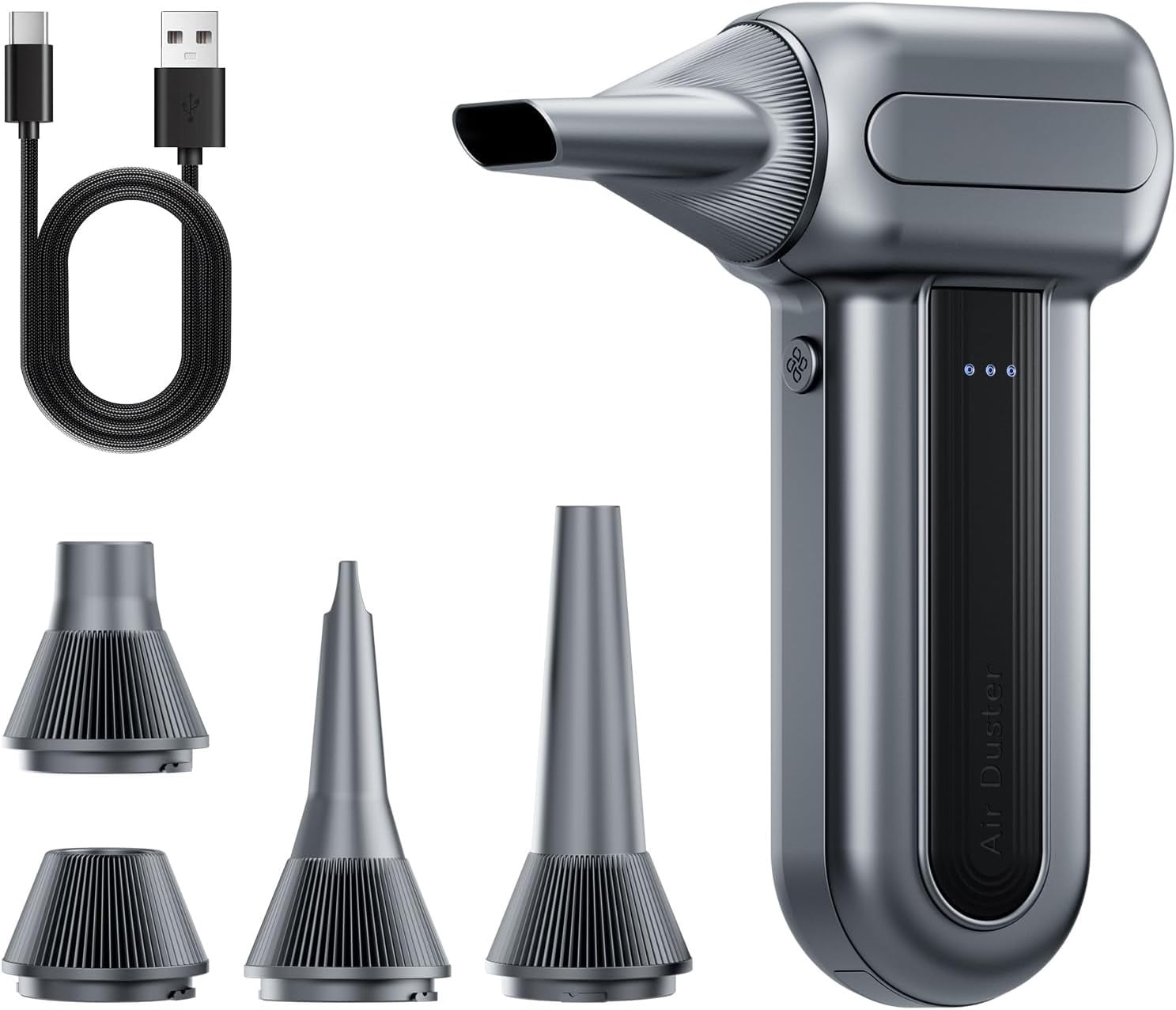 MF70 Compressed Air Duster-110000 RPM Electric Air Duster with Extended Runtime, 3-Speed Rechargeable Air Blower for Keyboard, Computer, Camera, Car, Home, 5 Nozzles