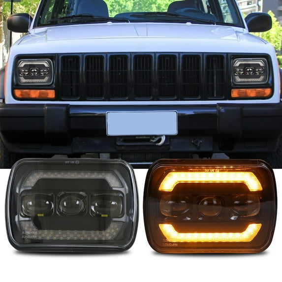 MFC 5x7 Inch LED Headlights,7x6 Headlamps with Turn Signal White DRL Hi/low Seal Beam Compatible With for Jeep Cherokee Xj Wrangler Yj Ford Chevy Gmc Toyota Nissan Silver H6052 H6053 H6054 H6014,2PCS
