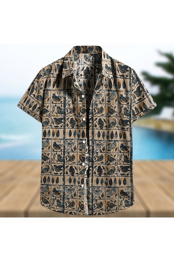 MFCHY Men Hawaiian Shirt Beachwear Shirt Casual Printed Beach Shirts Summer Men Shirts Blo