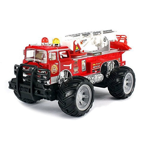 MFD Fire Off Road Rescue Electric RC Monster Truck Ready To Run RTR w/ Adjustable Rescue Crane, Extending Ladder, Working Siren Lights and Sound