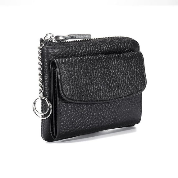 MFFOR Leather Coin Pouch Purse for Women Mini Travel Change Wallet with Keychain, Black