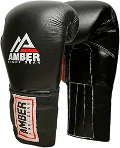 MFG Professional Hook and Loop Leather Training Boxing Gloves MMA Kickboxing Training Sparring Punching Bag Gloves Black 16oz