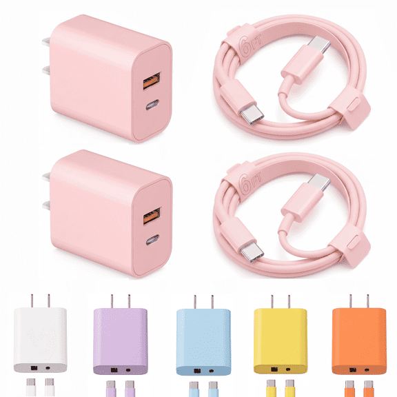 MFIGIGK 20W USB-C Fast Charger [2 Pack 6.6FT Cable] – Dual-Port QC + PD 3.0 Power Delivery Charging Block Compatible with iPhone 17/17 Plus/17 Pro Max/16/16 Plus/16 Pro Max/15 Pro Max/iPad Pro