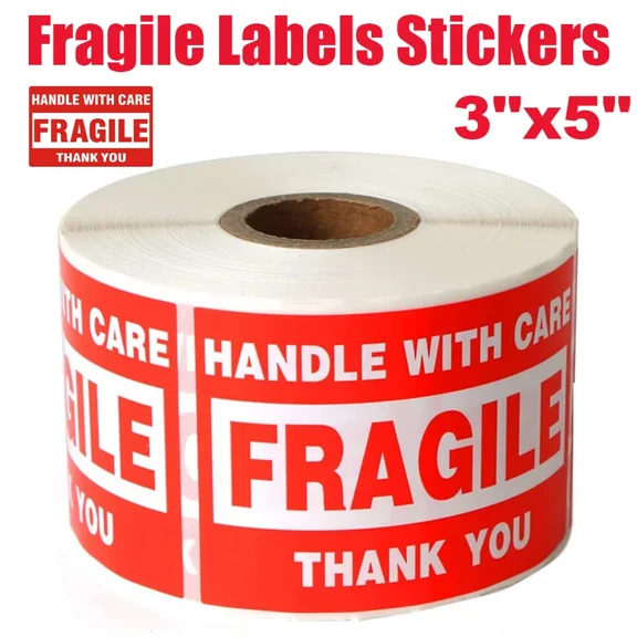 MFLABEL-1 Rolls 3''x5'' Fragile Stickers, Handle with Care Thank You Labels Stickers, 500 Labels per Roll