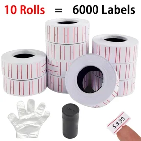MFLABEL-10 Rolls 6000pcs White Price Tag Gun Labels for Mx-5500 White Red Line Pricemarker Stickers