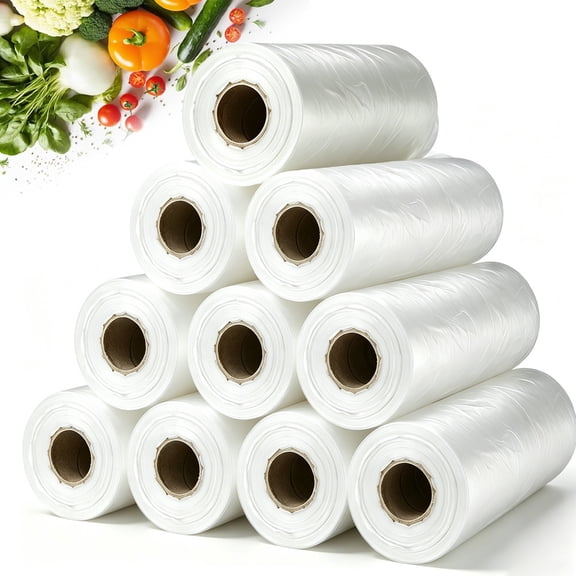 MFLABEL-10 Rolls Plastic Produce Bag On Roll, 12"x16" Food Storage Clear Bags, 350 Bags per Roll