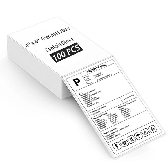 MFLABEL-100 Lables 4''x6'' Fanfold Direct Thermal Shipping Labels,for Zebra & Rollo Printers,Blank White
