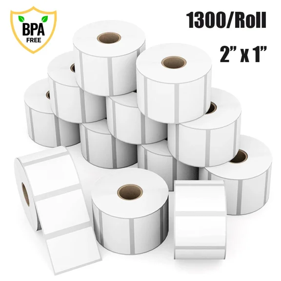 MFLABEL-12 Rolls 2"x1" Direct Thermal Labels Barcode Adhesive Shipping Sticker Labels 1300/Roll for Rollo & Zebra