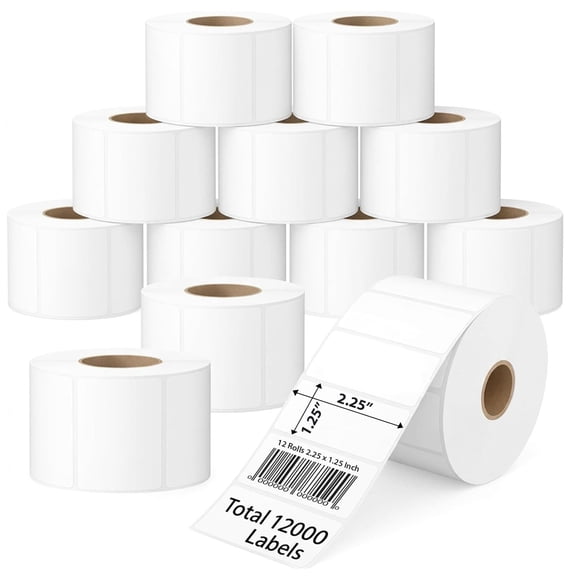 MFLABEL-2.25" x 1.25" Direct Thermal Barcode Labels, 12 Rolls, 1000 Labels/Roll, Adhesive SKU Label Stickers, For Zebra LP2824 2844