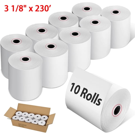 MFLABEL- 3 1/8" x 230' Thermal Receipt Paper Rolls, Cash Register POS Thermal Paper 80mm (10 Rolls)