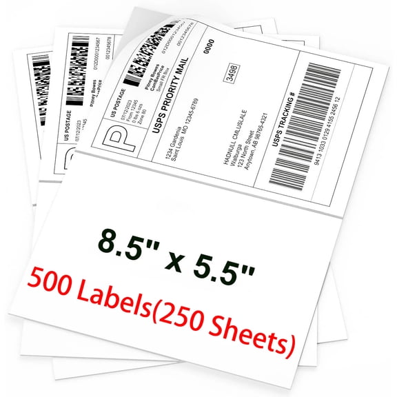 MFLABEL-500 Half Sheet Label Self Adhesive Shipping Labels, 8.5‘’ x 5.5'' Straight Corner Mailing Address Labels, for Laser & Inkjet Printers