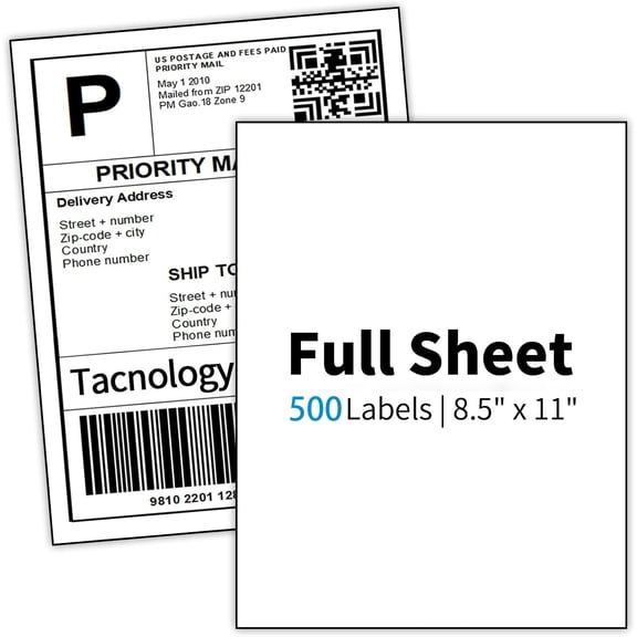 MFLABEL-500 Pack 8.5" x 11" Full Sheet Shipping Labels, Self Adhesive Blank White Sticker Labels for Laser & Inkjet Printers
