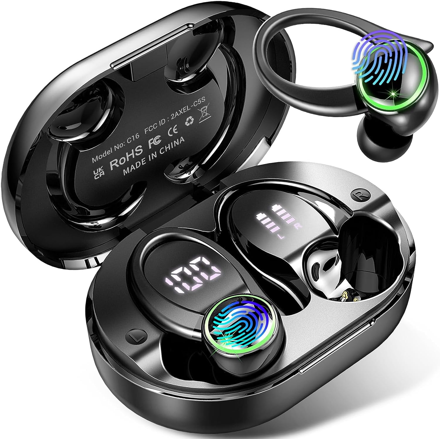 MFLEL Earbuds for Samsung Galaxy Z Flip4 Bluetooth 5.3 Headphones 3D Stereo with Earhook, 40H Touch Control Over Ear Headphones, IP7 Waterproof Earphones Built-in Mic