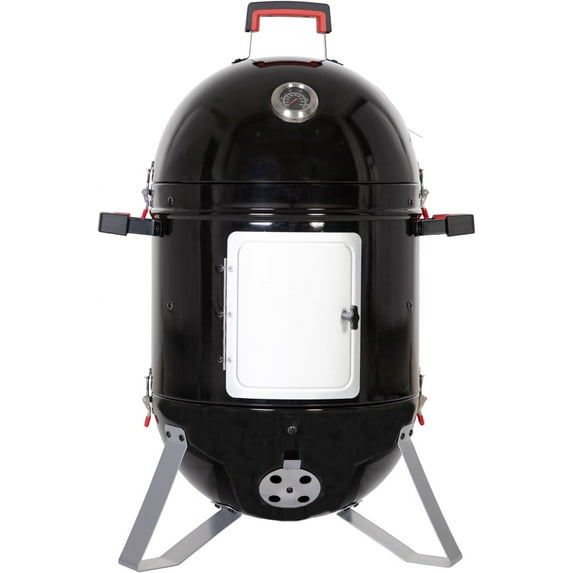 MFSTUDIO 18" Vertical Smoker and BBQ Grill, Pure Porcelain-Enameled Smokey Mountain Cooker, Heavy Duty Charcoal & Woods Outdoor Grill for Smoker, Black