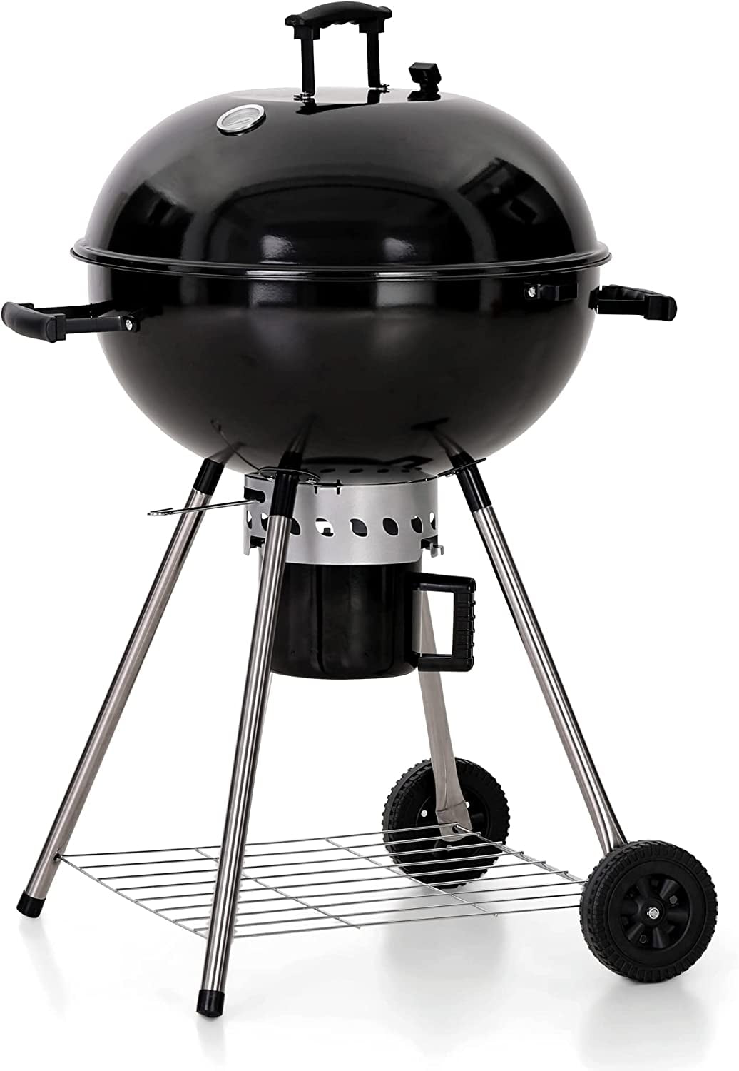 22-Inch Black Porcelain-Enameled Kettle Charcoal Grill with Wheels