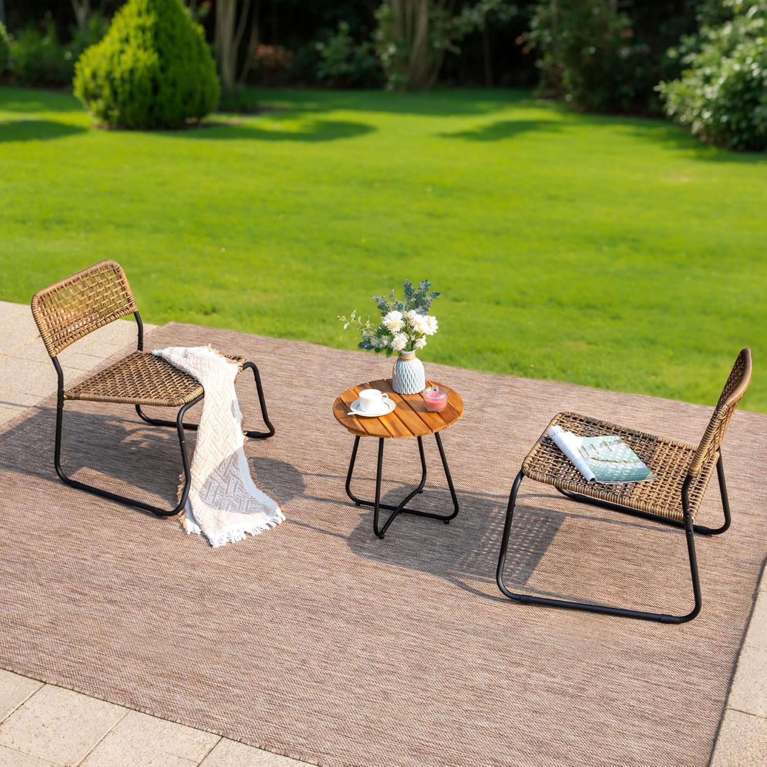 MFSTUDIO 3-Pieces Wicker Stackable Bistro Patio Set, Wood Bistro Table ...