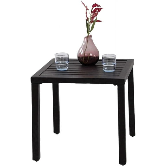 MFSTUDIO Black Patio Table Metal Square Coffee Tea Bistro Table Small Side End Adjustable Outdoor Furniture Table,Black
