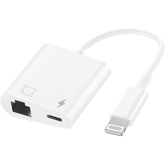 for MFi Certified 2 in 1 Lightning to RJ45 Ethernet LAN Network Adapter with Charge Port Compatible with iPhone/iPad/iPod Models, Supports 100Mbps,Plug and Play Ethernet