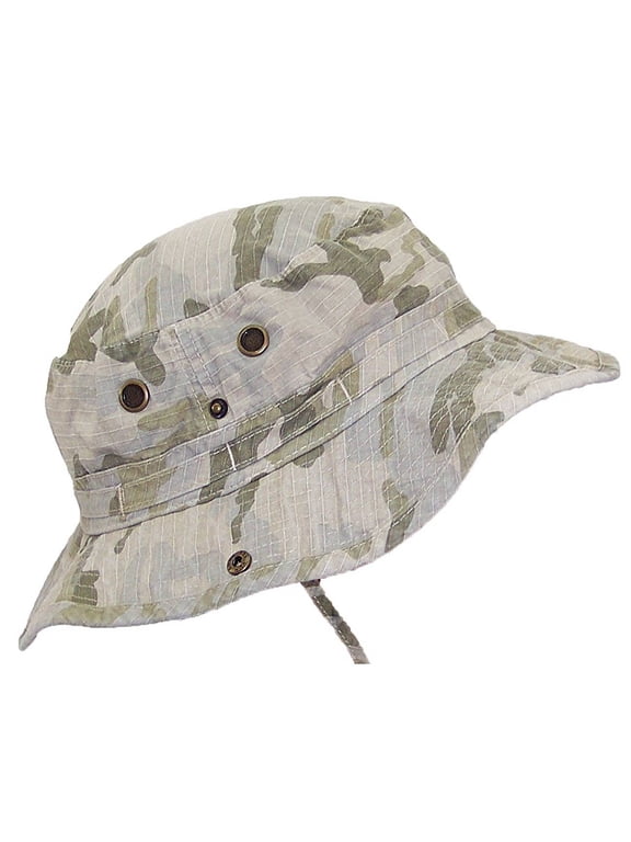 MG Camo Ripstop Floppy/Bucket Summer Hat W/Snap Up Sides - Desert - Medium