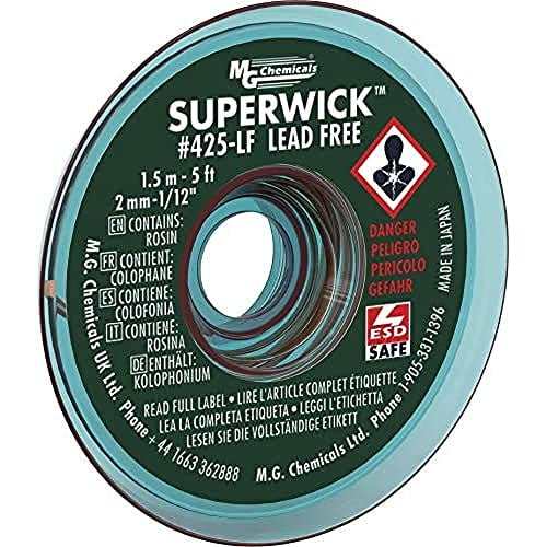 MG Chemicals 2.0mm Lead-Free Desoldering Braid with RMA Flux, 5 Feet (#425-LF)