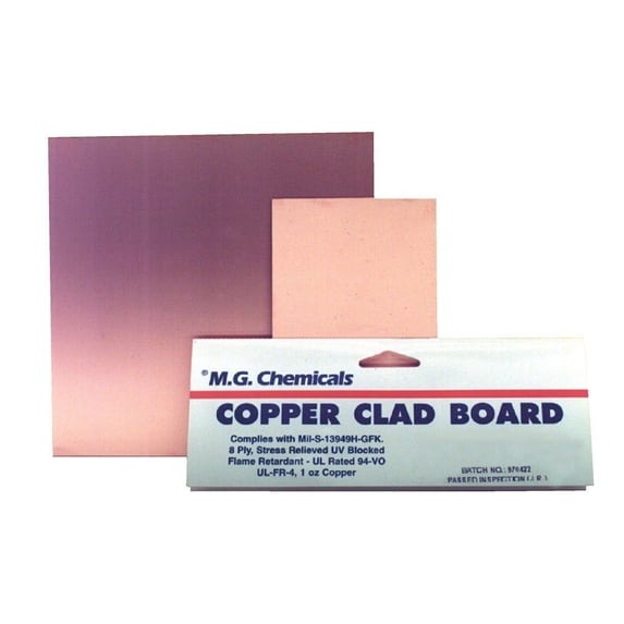 MG Chemicals 500 Series Copper Clad Prototyping Board with 1 oz Copper, 1/16" Copper Thick, 2 Side, 5" Length x 3" Width, FR4