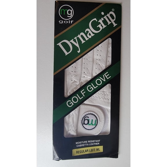 MG DynaGrip White Leather Golf Glove All Cabretta Men's Left Handed Medium-Large (2-Pack)