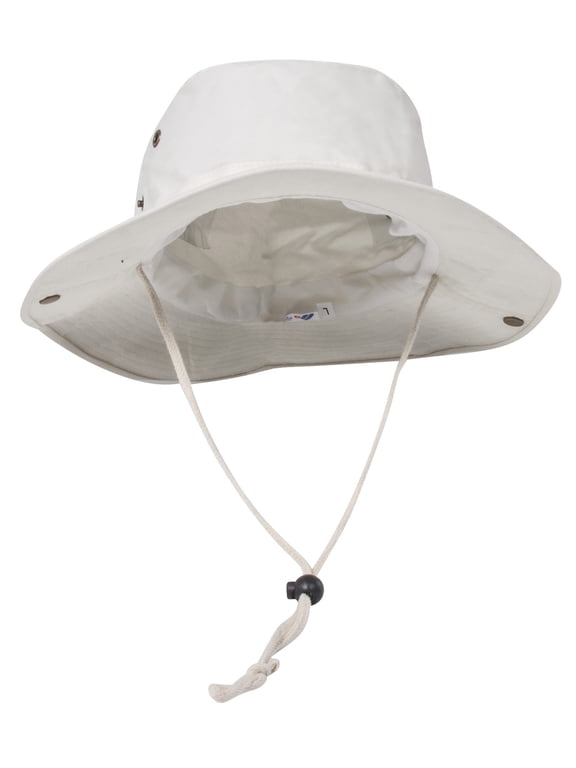 MG Men's Brushed Cotton Twill Aussie Side Snap Chin Cord Hat - Beige - Small