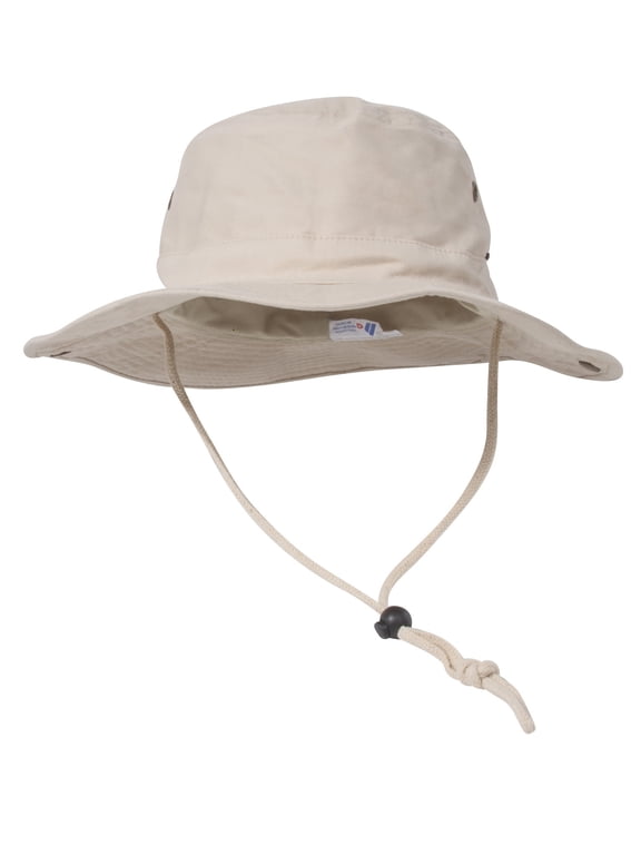 MG Men's Brushed Cotton Twill Aussie Side Snap Chin Cord Hat - Natural - Small