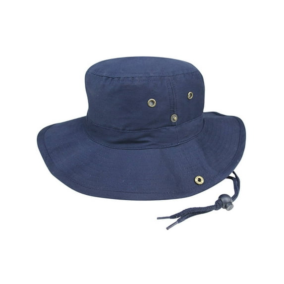 MG Men's Brushed Cotton Twill Aussie Side Snap Chin Cord Hat - Navy - Large