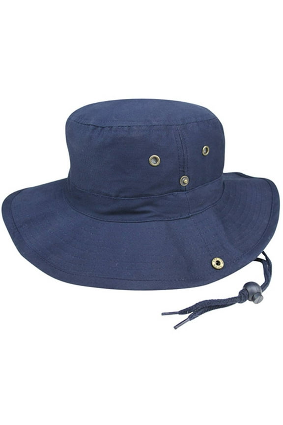 MG Men's Brushed Cotton Twill Aussie Side Snap Chin Cord Hat - Navy - Medium