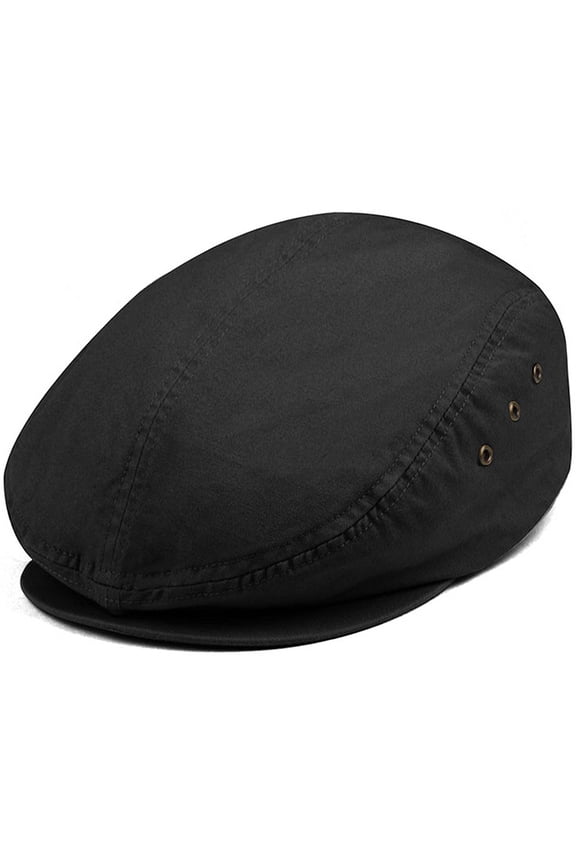 MG Men's Plaid Ivy Washed Canvas Newsboy Cap Hat - Black