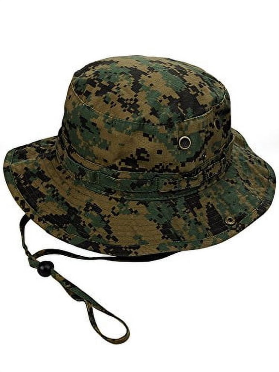 MG Men's Washed Cotton Twill Chin Cord Outdoor Hunting Hat, Woodland Digitial, L
