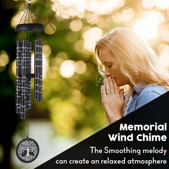 MG&Y 36" Memorial Black Wind Chimes, Soulful Soothing Wind Chime Bells with 5 Black Aluminum Long Tubes & DIY Pendants, Relaxing Melodic Tones for Outdoor