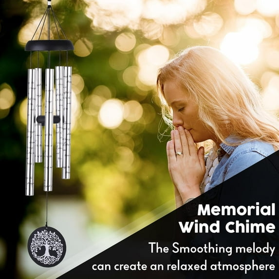 MG&Y 36" Memorial Wind Chimes, Soulful Soothing Wind Chime Bells with 5 Aluminum Long Tubes & DIY Pendants, Relaxing Melodic Tones for Outdoor, Home Decor & Garden - A Perfect Sympathy Gift
