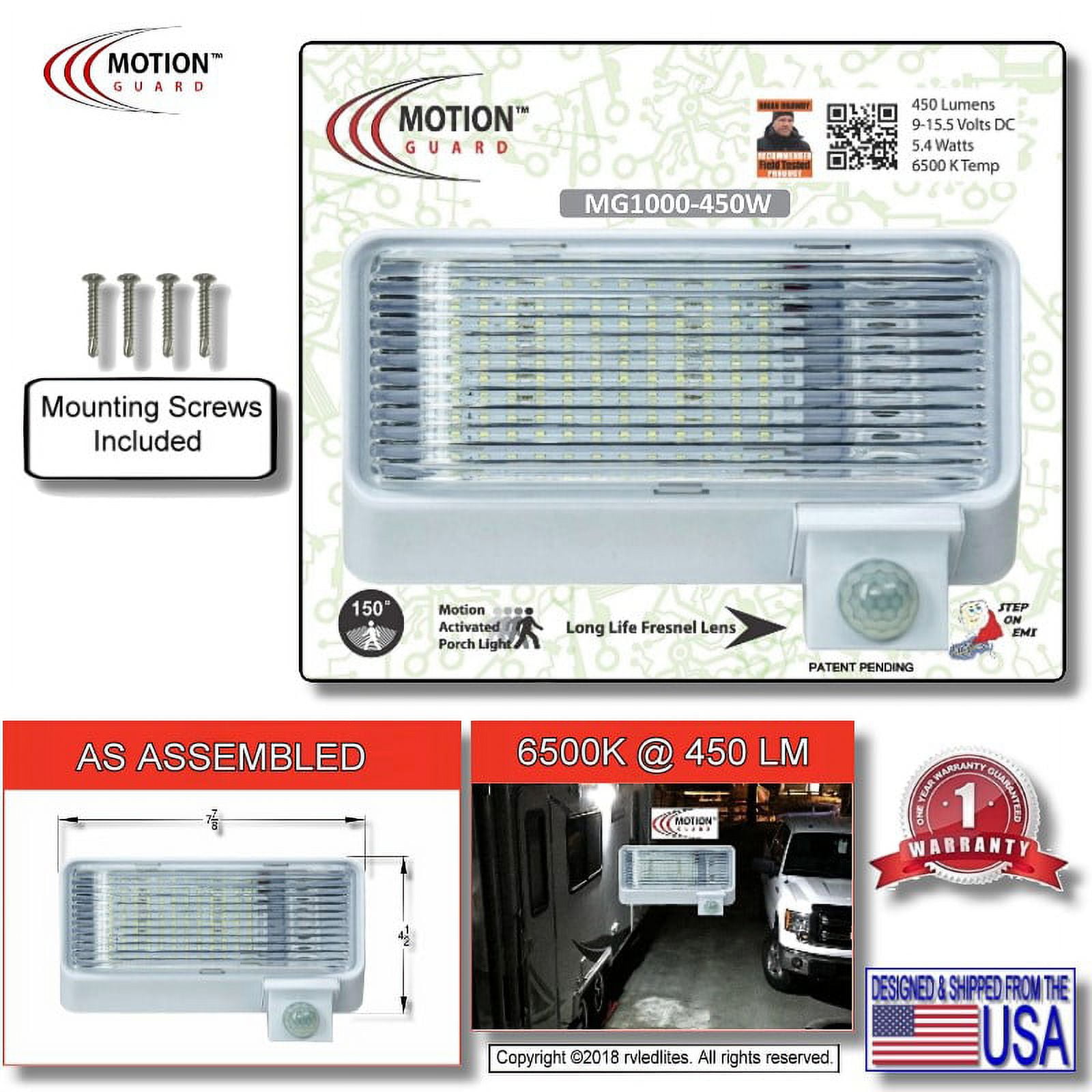 MG1000450W, 12 Volt Exterior Motion RV LED Porch Light, RV Security