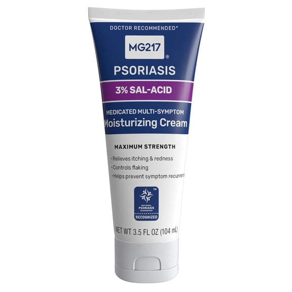 MG217 Medicated Moisturizing Psoriasis Cream with 3% Salicylic Acid, Multi-Symptom, Fragrance Free, 3.5 Fl Oz
