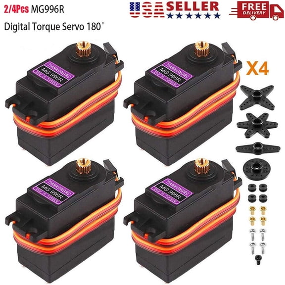 MG996R Metal Gear Digital Servo, 180° Rotation 13kg Torque, RC Servo Motor for Futaba JR Truck Car Boat Robot, 4pcs