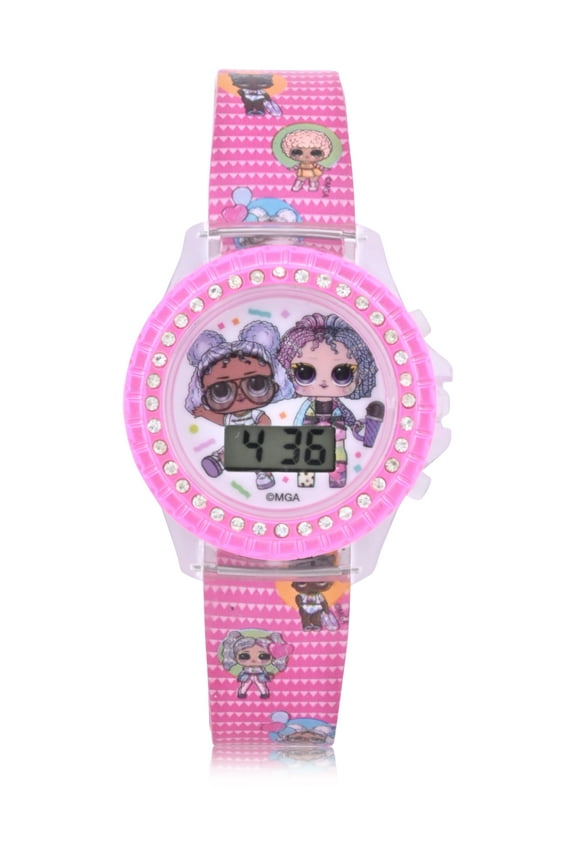 LOL Surprise! Childrens Unisex LCD Watch Silicone Strap Flashing Lights and Bling (LOL4668WM)