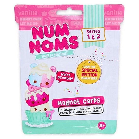 MGA Entertainment Num Noms Ages 5+ Creative Play Magnet Cards with Scented Sticker Sheet, 3 Counts