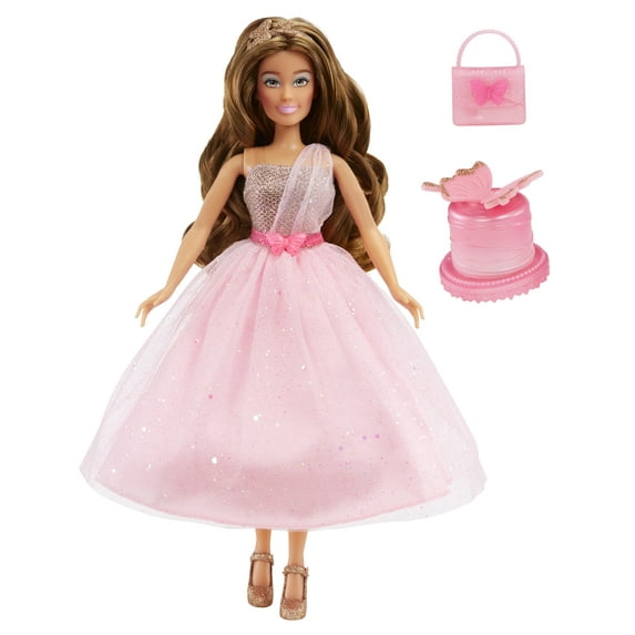 MGA's Dream Ella Let's Celebrate Doll - DreamElla, Pink & Gold Glitter Butterfly Confetti Unboxing 11.5" Brunette Party Fashion Doll + 5 Accessories for Birthday, Graduation, Good Grades, Special Day