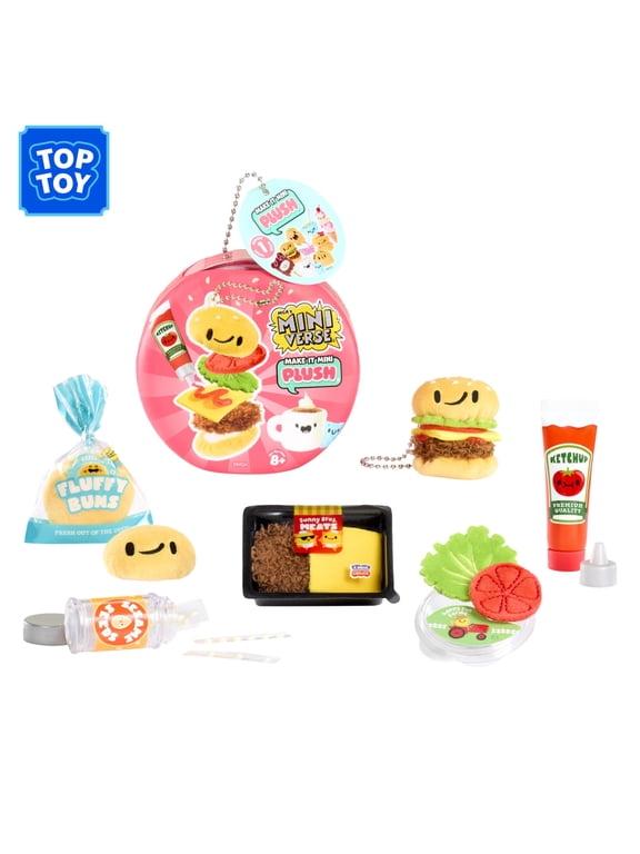 MGAs Miniverse Make It Mini Plush Blind Package, Food-Themed Plush Collectible Craft Kit with Air-Dry Adhesive & Keychain Clip, Surprise Toy, 8 to Collect, Ages 8+