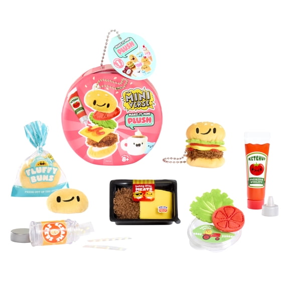MGAs Miniverse Make It Mini Plush Blind Package, Food-Themed Plush Collectible Craft Kit with Air-Dry Adhesive & Keychain Clip, Surprise Toy, 8 to Collect, Ages 8+
